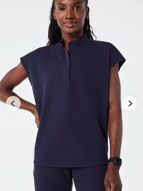 Figs Navy Short-Sleeve Mandarin Collar Tunic